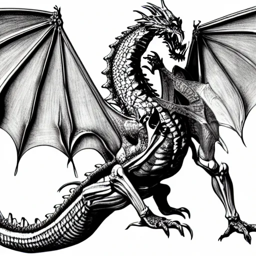 Image similar to medical drawing of a dragon, davinci, anatomical, overly detailed