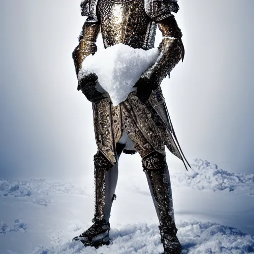 Image similar to a portrait of a beautiful young male wearing an alexander mcqueen armor made of snow , photographed by andrew thomas huang, artistic