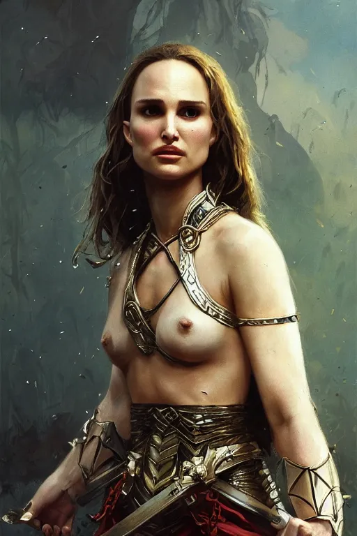 Image similar to natalie portman, legendary warrior, heroic, lord of the rings, tattoos, decorative ornaments, battle armor, by carl spitzweg, ismail inceoglu, vdragan bibin, hans thoma, greg rutkowski, alexandros pyromallis, perfect face, fine details, realistic shading photorealism