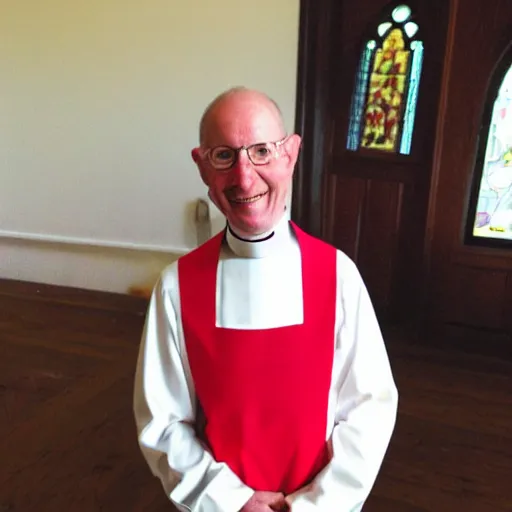 Prompt: vicar in a tutu smiling