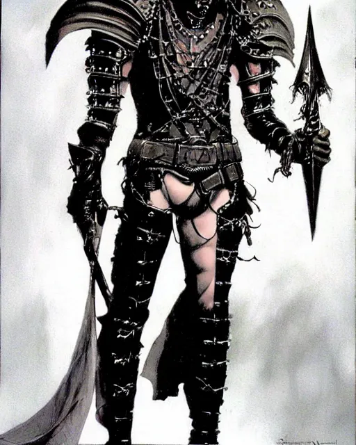 Prompt: portrait of a skinny punk goth steve buscemi wearing armor by simon bisley, john blance, frank frazetta, fantasy, thief warrior