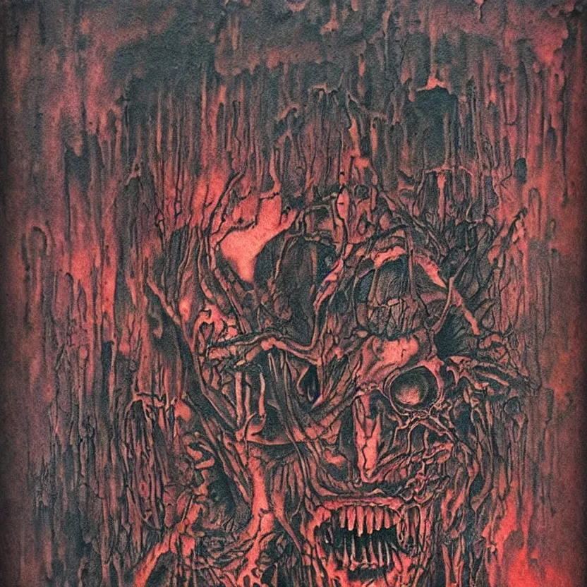 Image similar to dark tattoo, acid rich colors, giger beksinski gammell horror king chaos, bleeding colors, big budget movie scene, horror reality, award winning photograph, cinematic lighting, realistic!, hyperrealism, realistic refine flavor, real polaroid picture