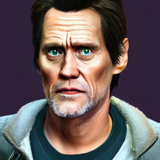 Prompt: hyper - realistic portrait of jim carrey in a gta game, concept art, 3 d, 4 k