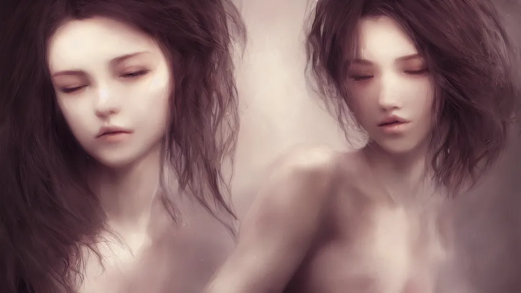 Image similar to A portrait of a beautifully sensual girl with hair of volumetric displacement by WLOP