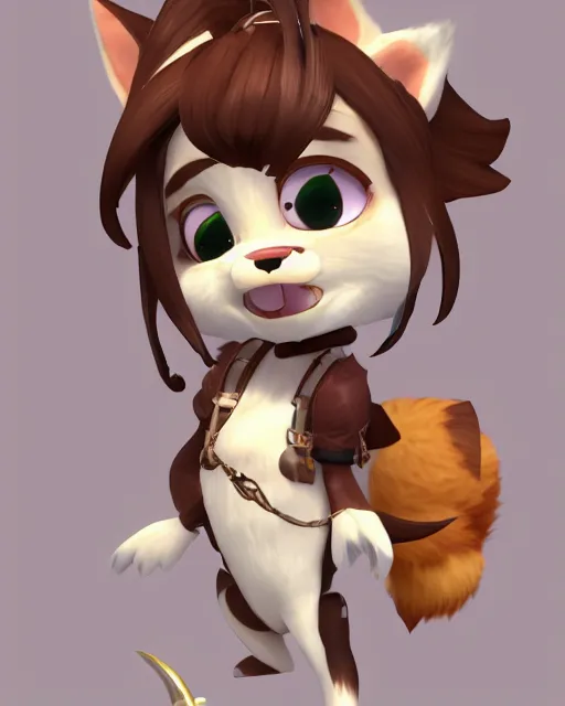 Prompt: female furry mini cute style, highly detailed, rendered, ray - tracing, cgi animated, 3 d demo reel avatar, style of maple story and zootopia, maple story gun girl, fox from league of legends chibi, soft shade, soft lighting