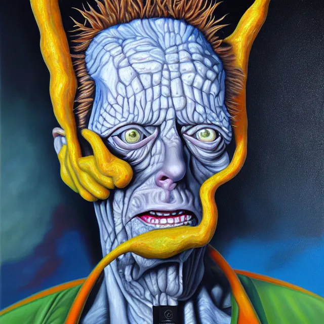Image similar to an oil on canvas portrait painting of beavis, polycount, surrealism, surrealist, cosmic horror, high detail