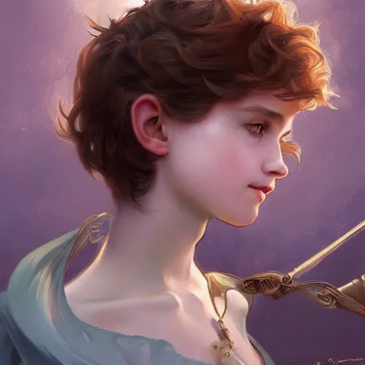 Image similar to young boy, song of peter pan and captain hook, gorgeous, amazing, feminine, elegant, intricate, highly detailed, digital painting, artstation, concept art, sharp focus, illustration, art by artgerm and greg rutkowski and alphonse mucha