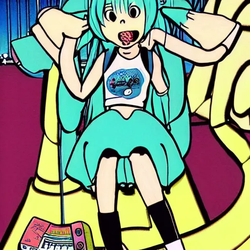 Prompt: hatsune miku drawn by gary larson