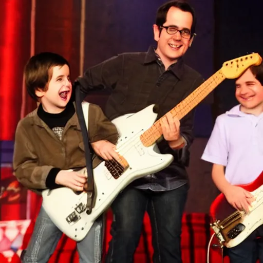 Image similar to greg heffley on stage with weezer