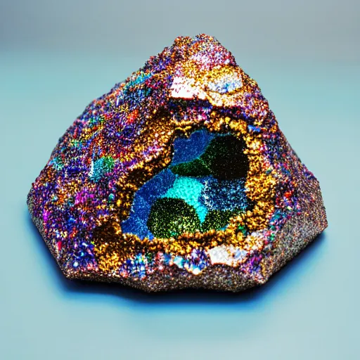 Prompt: colorful shimmering geode with circuits inside