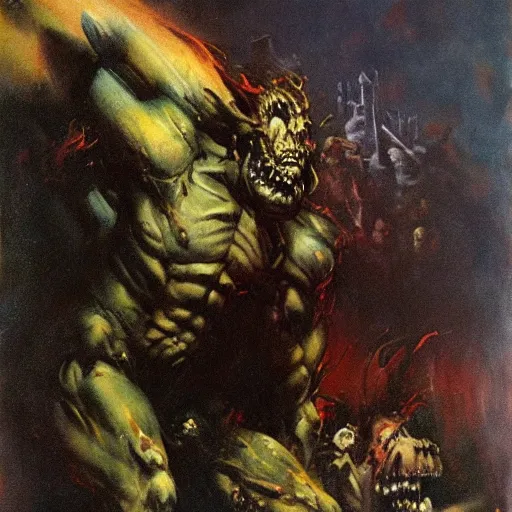 Prompt: frank frazetta nightmare oil painting