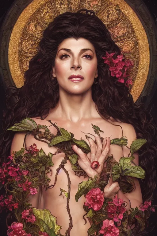 Image similar to ultra realistic illustration, deanna troi as persephone, intricate, elegant, highly detailed, digital painting, artstation, concept art, smooth, sharp focus, illustration, art by artgerm and greg rutkowski and alphonse mucha