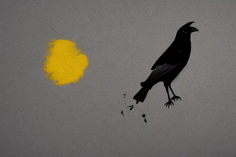 Prompt: beautiful smart crow using a hook, minimalistic golden ink aribrush painting on white background