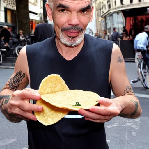 Image similar to billy bob thornton eating a taco in paris