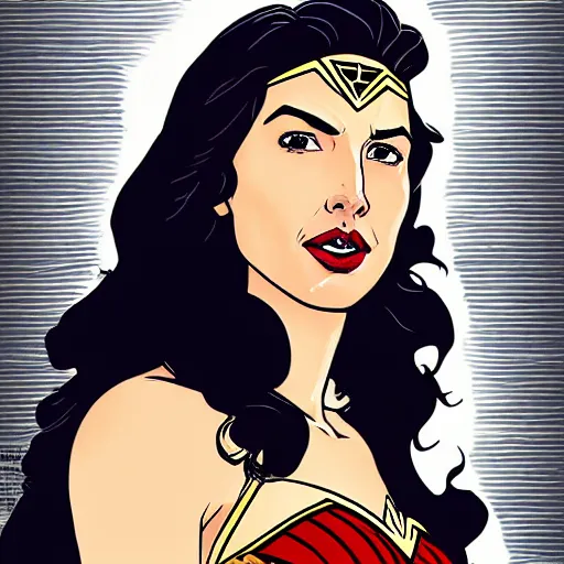 Prompt: portrait of gal gadot as wonder woman, by laurie greasley