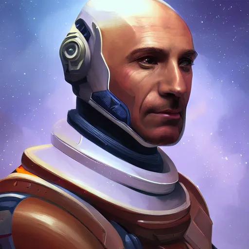 Prompt: A portrait of a space admiral, D&D, sci-fi, elegant, hopeful, muscular, highly detailed, digital painting, artstation, concept art, smooth, sharp focus, illustration