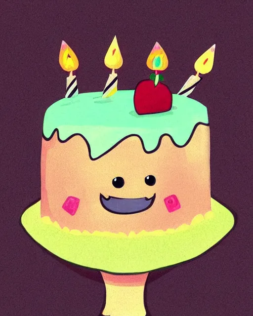 Image similar to cutest cartoon illustration of a birthday cake, cute, colorful, pastel, beautiful, artstation, deviantart, pinterest, 5 0 0 px