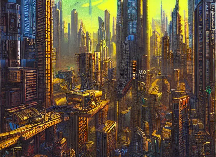 Image similar to a stone age cyberpunk cityscape by vladimir tretchikoff