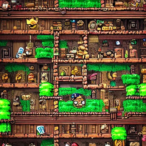 Image similar to Spelunky 2 character gathering, 4k, hyperrealistic, focused, digital art, extreme details