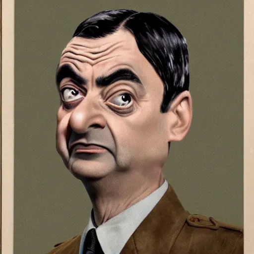 Prompt: Mr. Bean portrait in World War 2