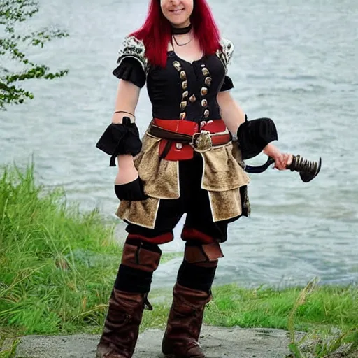 Image similar to full body photo of a female pirate warrior