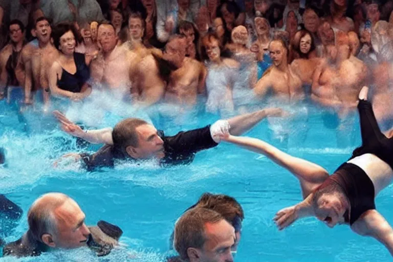 Image similar to Putin and aquatic disco, hyper realistic photo, highly detailed