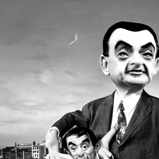 Image similar to Archival photo of Mr Bean riding the atomic bomb