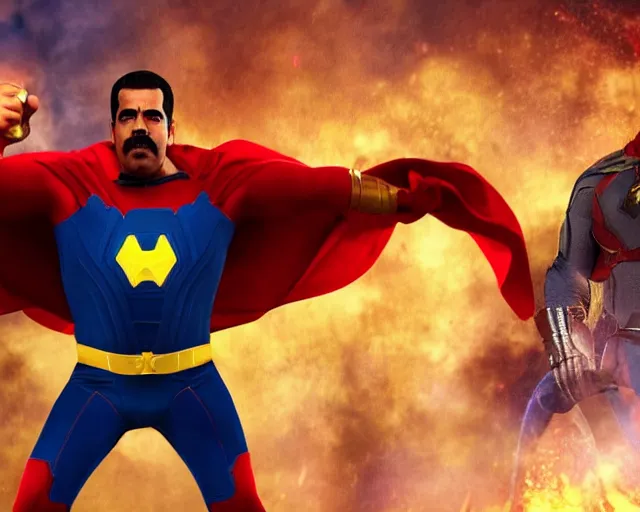 Image similar to Nicolás Maduro as a superheroe, Super Nicolás Maduro, Still from The Avengers, cinematic lighting, HD, 8K