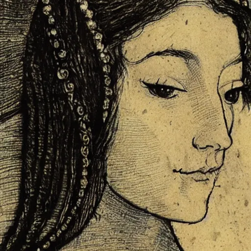 Image similar to anne boleyn crying as she grows bird wings, in the style of arthur rackham