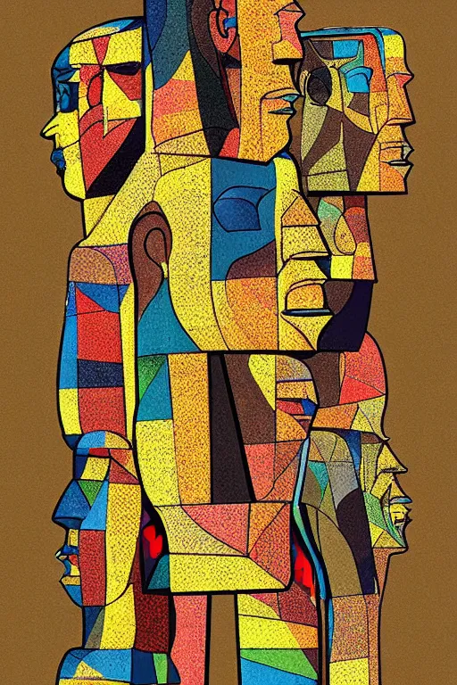 Image similar to abstract cubist moai statue geometric cutout digital illustration cartoon colorful beeple