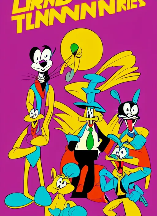 Prompt: brand new looney tunes character designs, vibrant colors and hard shadows and strong rim light, plain background, comic cover art