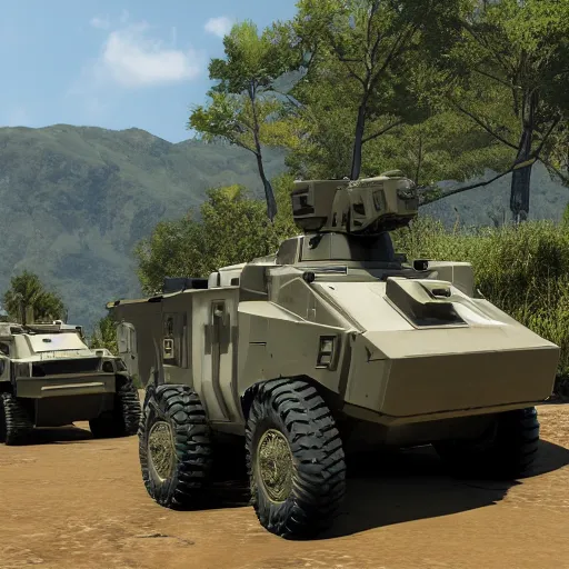 Prompt: futuristic military vehicles screenshot from arma 3, unreal engine 5, 8 k