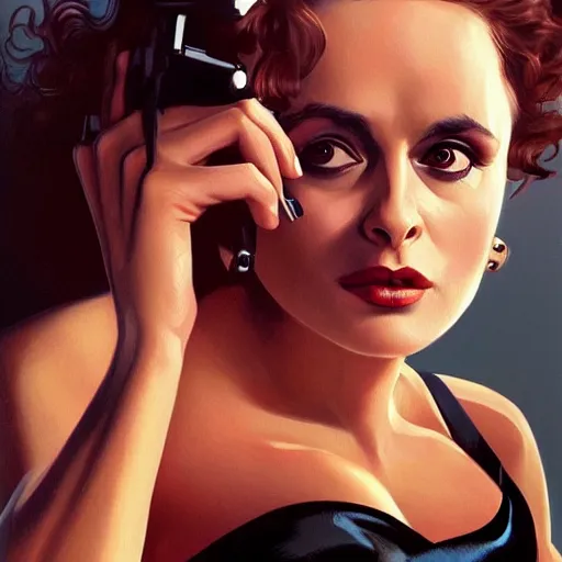 Image similar to Helena Bonham Carter as a Bond girl, artstation, Joe Jusko, concept art, 8k