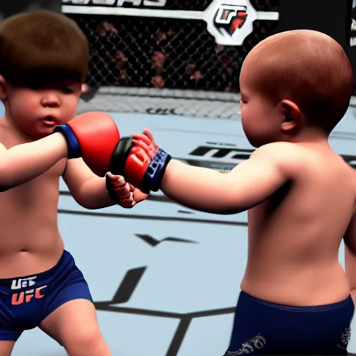 Image similar to babies fighting in the ufc, 4 k, photorealistic