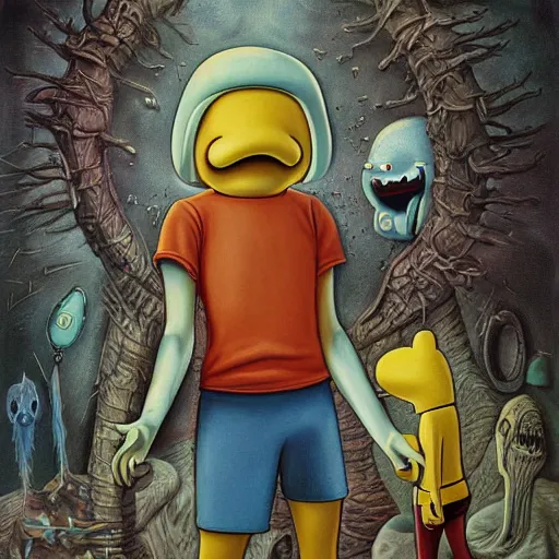 Image similar to adventure time with finn and jake detailed airbrush photograph by h. r. giger