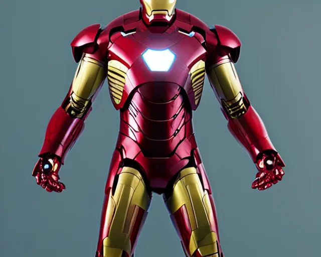 Image similar to 4 k hd, high resolution photograph of iron man suit, full colour, shot with sigma f / 4. 2, 2 5 0 mm sharp lens, wide shot, high level texture render