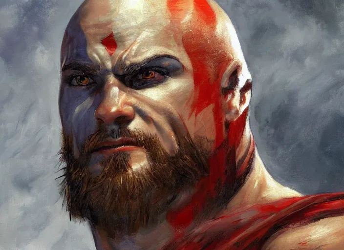 Image similar to a highly detailed beautiful portrait of trump as kratos, by gregory manchess, james gurney, james jean