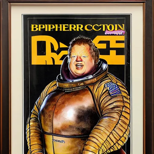 Image similar to upper body portrait of eric scott esch as baron harkonnen from the movie dune wearing a leather spacesuit finding something highly amusing, painted by norman rockwell and tom lovell and frank schoonover