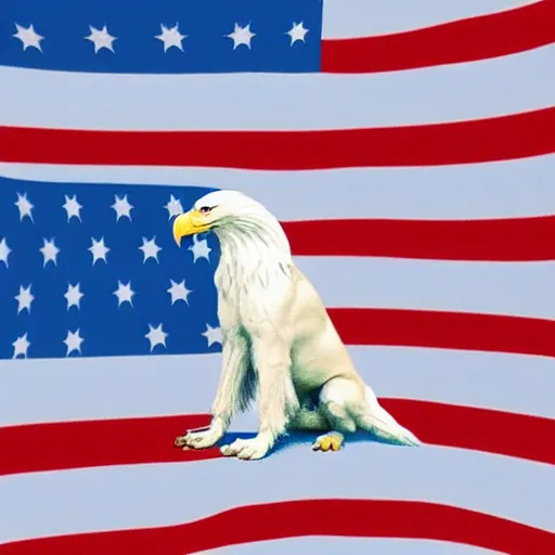 Prompt: dog, bald eagle, trident, patriotic, unreal engine