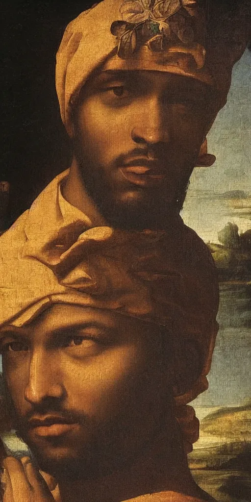 Image similar to renaissance era painting of frank ocean