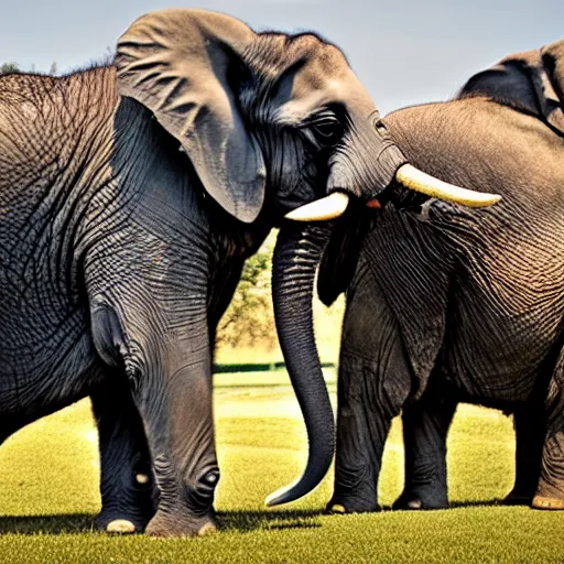 Prompt: a Elephant-Pug Hybrid, A Elephant that looks like a pug, huge tusks, afternoon hangout, good times photograph, candid