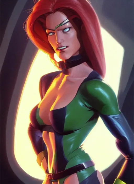 Image similar to very detailed masterpiece painting of rogue from x - men : the animated series ( 1 9 9 2 ), portrait, artstation, concept art by greg rutkowski