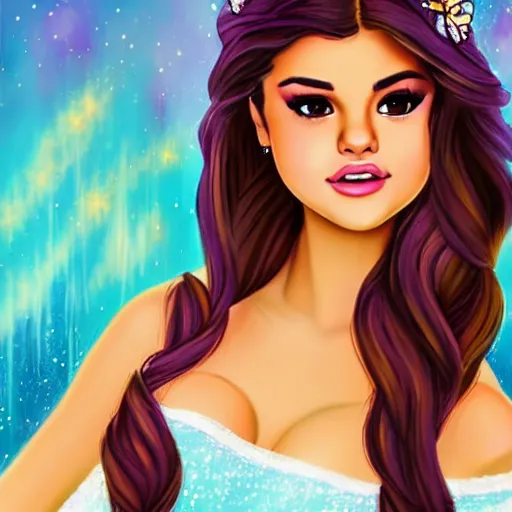 Image similar to selena gomez as disney princess, beautiful high quality artwork