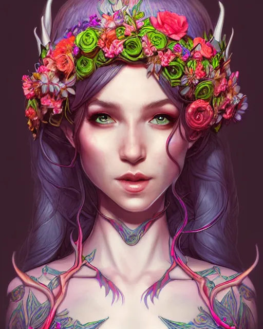 Prompt: digital art, centered full body elven bride with short hair, vivid flower crown ,intricate, veins, by James Jean and by artgerm, by ross tran , ultradetailed, charachter design, concept art, trending on artstation,