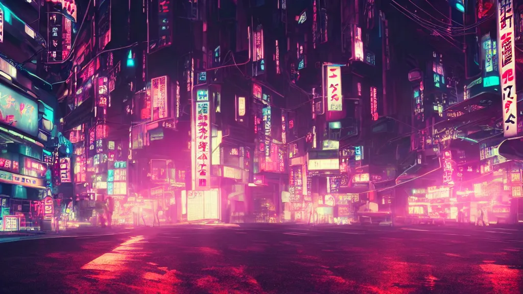 Image similar to japan cyber punk, night vibes, neon lit, cinematic lighting, octane render, 4 k, dark, hyper realistic