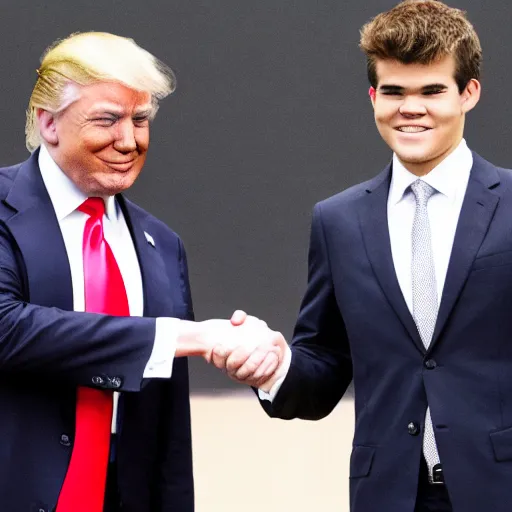 Image similar to donald trump and magnus carlsen shaking hands