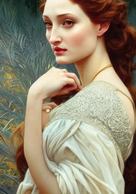 Image similar to sansa angeline jolie, intricate, elegant, highly detailed, digital painting, artstation, concept art, smooth, sharp focus, illustration, art by artgerm and greg rutkowski and alphonse mucha and william - adolphe bouguereau