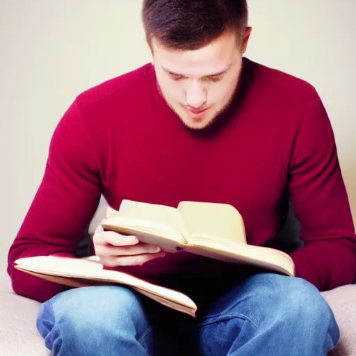 Prompt: stock photo of a man eating a book