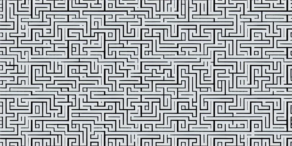 Image similar to seamless geometric maze pattern, black and white, art deco