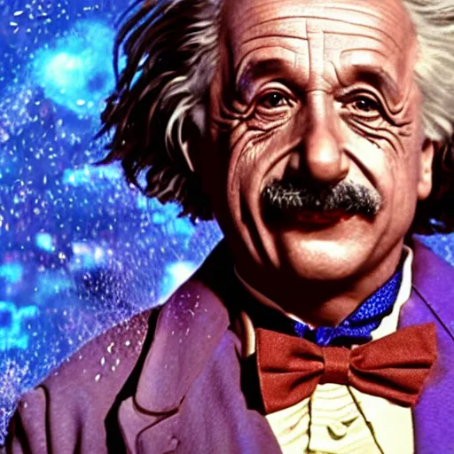 Image similar to albert einstein as willy wonka in gears of war, splash art, movie still, detailed face, photorealistic facial features, cinematic lighting, dramatic, octane render, long lens, shallow depth of field, bokeh, anamorphic lens flare, 8 k, hyper detailed, 3 5 mm film grain